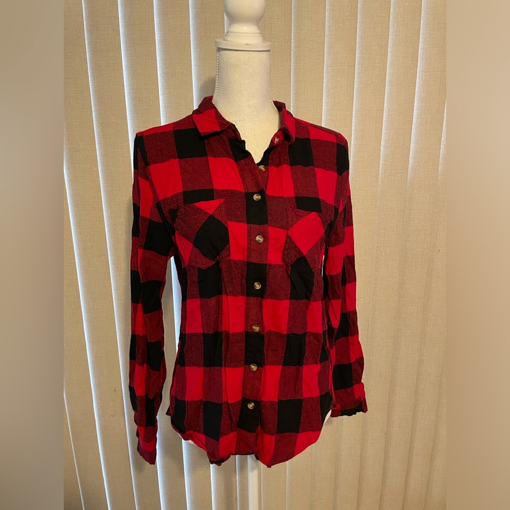 Akira Chicago Red Label Button Down Long Sleeve Plaid Top Size S